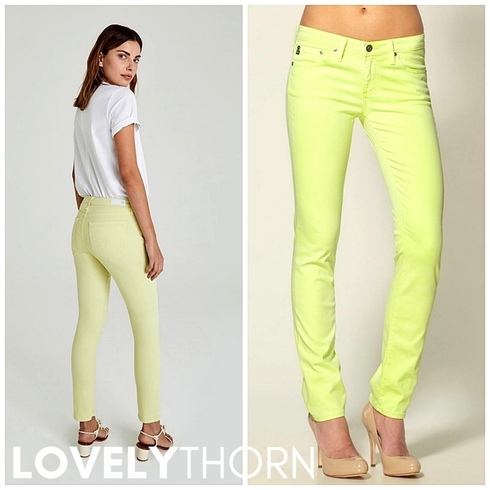 AG JEANS // ltd ed the stilt cigarette leg neon yellow sateen jeans - Picture 5 of 16
